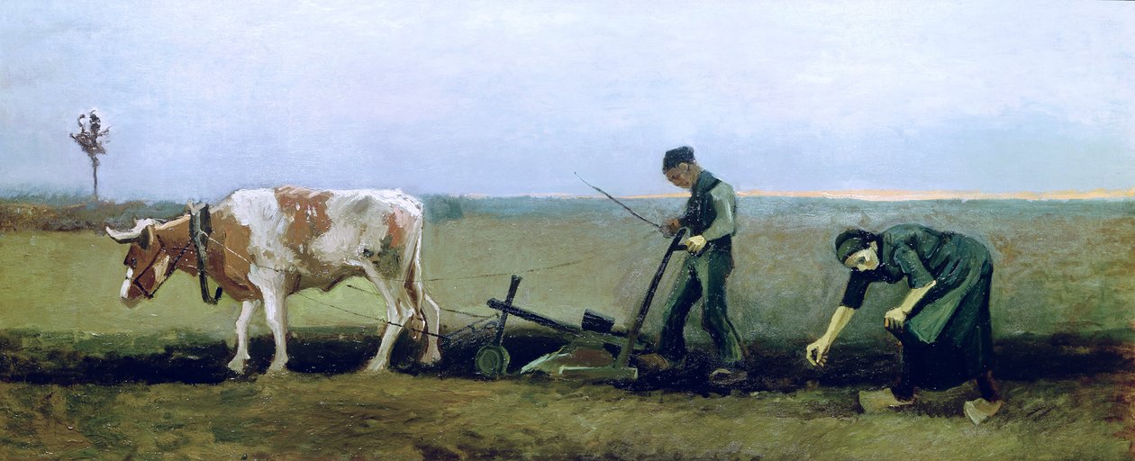 Robotnik i chłop sadzący ziemniaki, 1884 autorstwa Vincent van Gogh