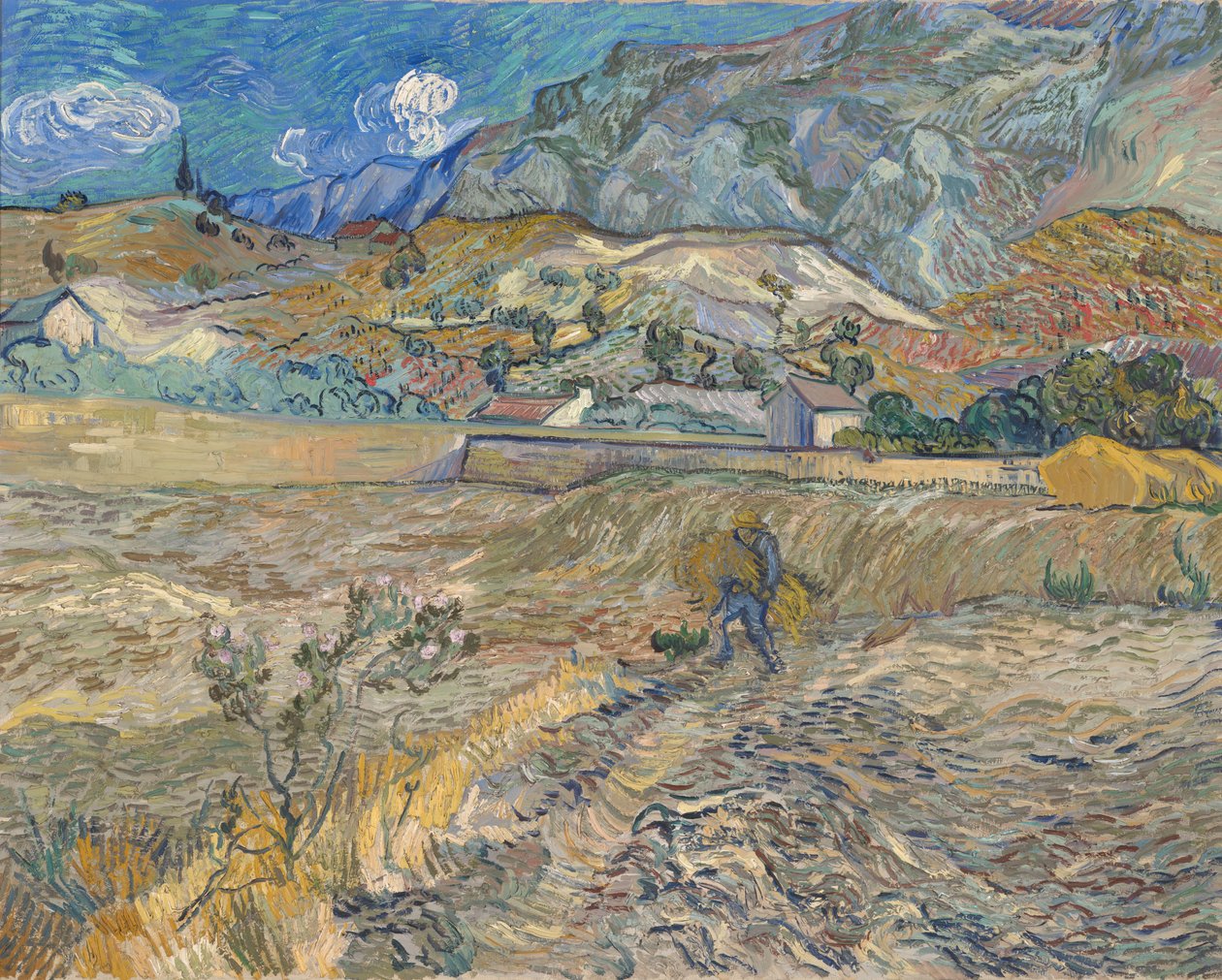 Krajobraz w Saint-Rémy (Zamknięte pole z chłopem) autorstwa Vincent van Gogh