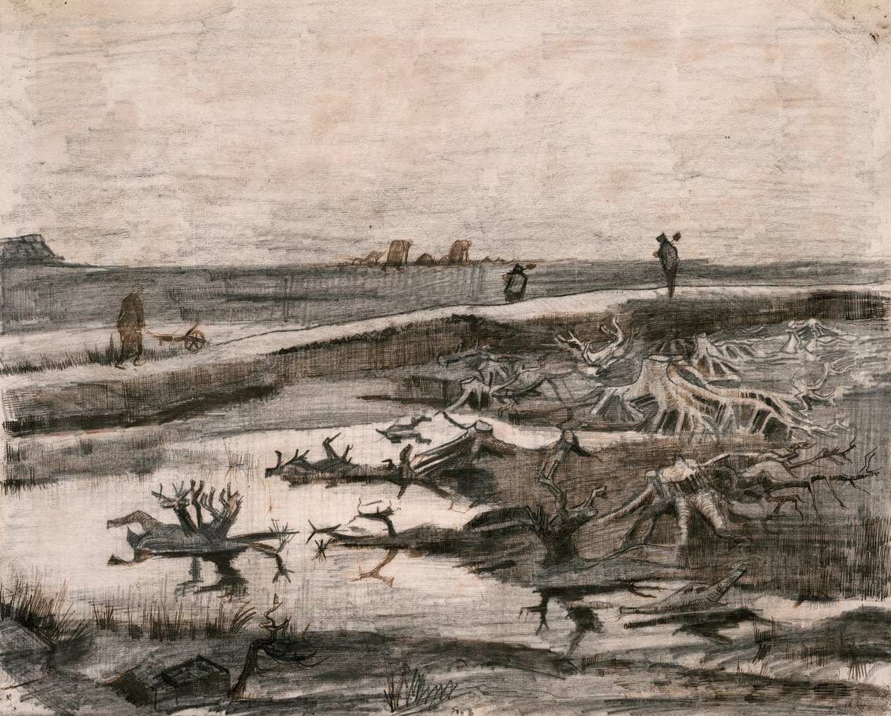 Krajobraz z pniami bagiennymi (Travaux aux Champs) autorstwa Vincent van Gogh