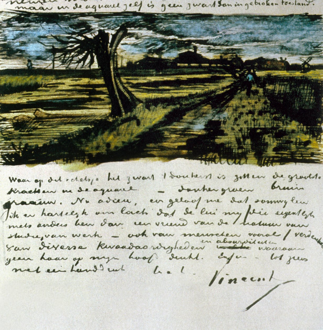 List 252 od Vincenta van Gogha do Theo van Gogha: Pollard Willow, ok. 1 sierpnia 1882 (pióro i atrament i toaleta na papierze) autorstwa Vincent van Gogh