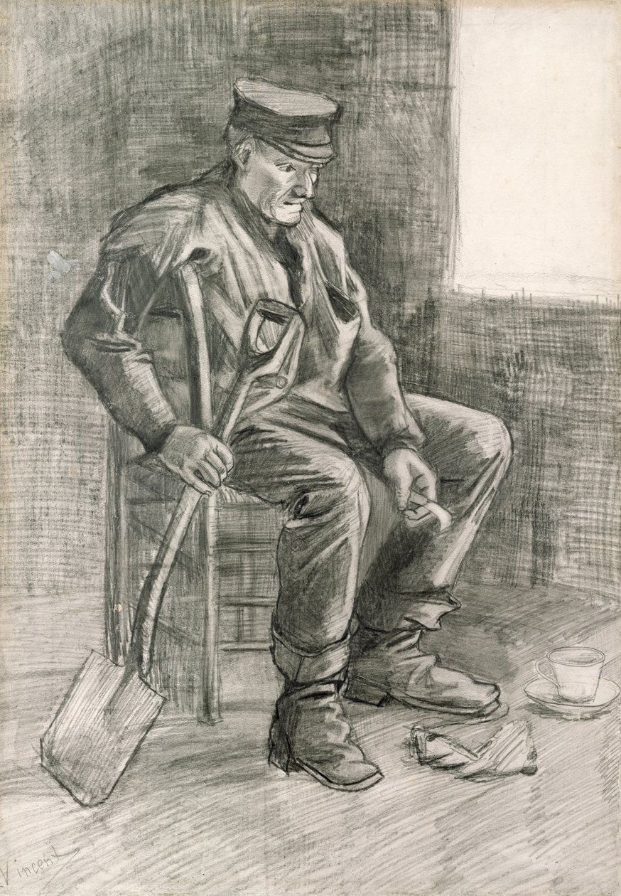 Człowiek z łopatą odpoczywającą, 1882 (ołówek i kreda) autorstwa Vincent van Gogh