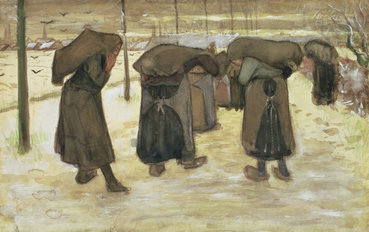 Żony górników niosące worki z węglem, 1882 r. autorstwa Vincent van Gogh