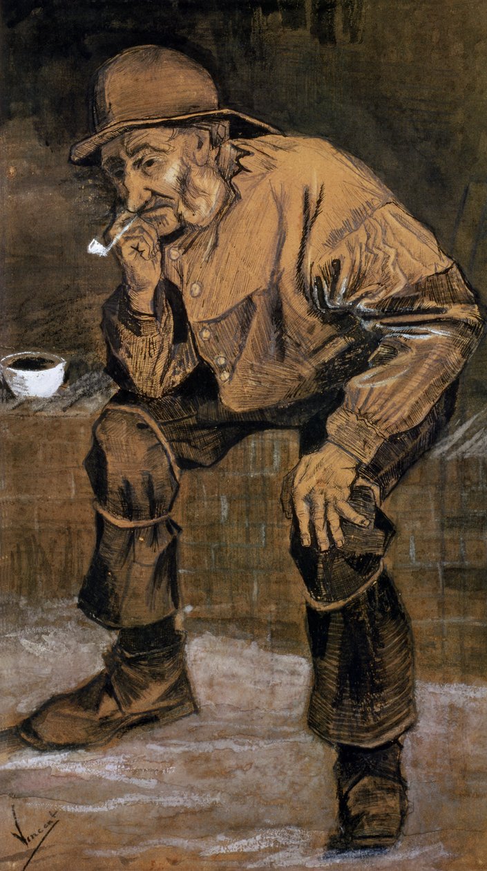 Stary człowiek z fajką, 1883 (pióro, atrament i węgiel) autorstwa Vincent van Gogh