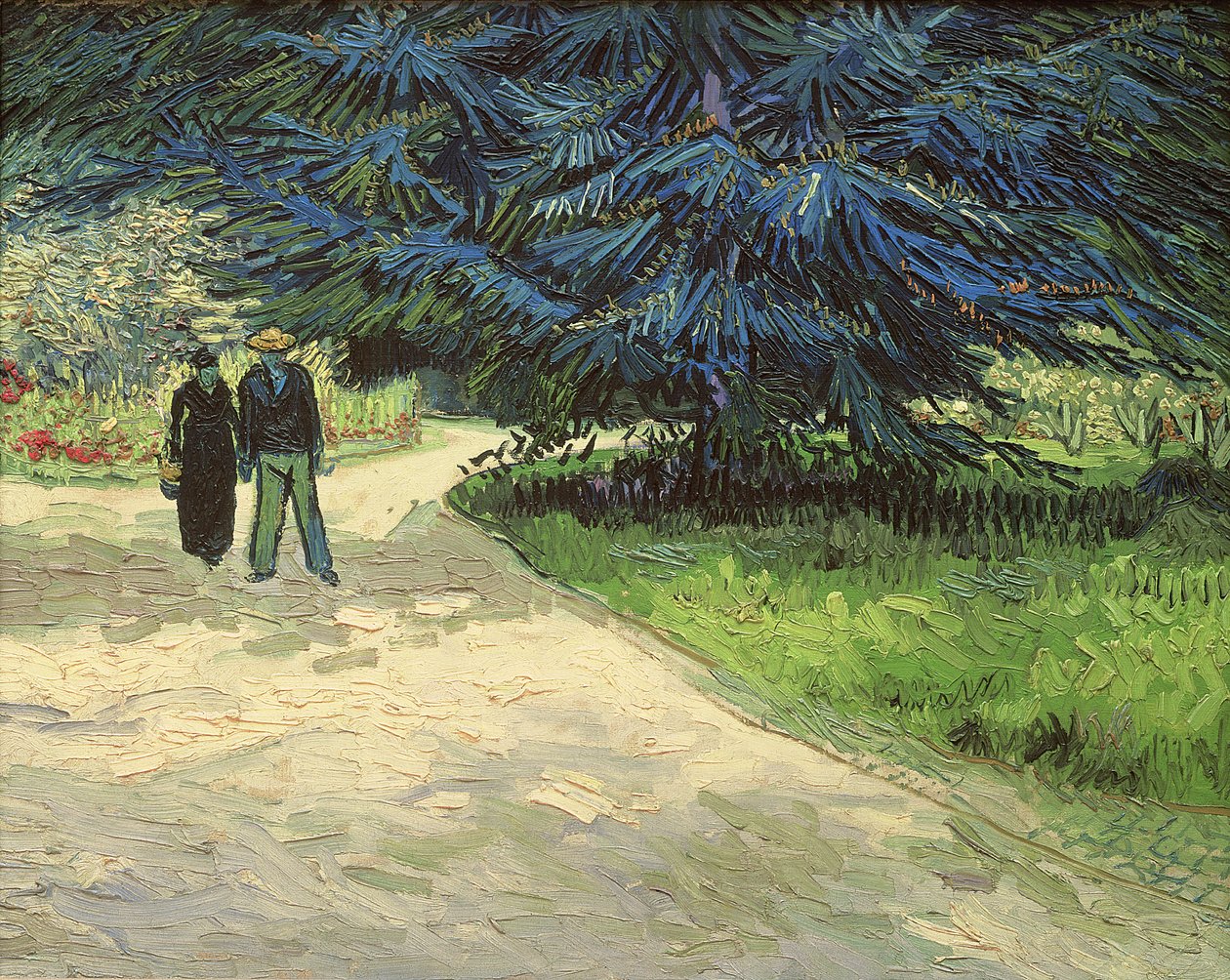 Ogród publiczny z parą i jodłą błękitną: Ogród poety III, 1888 autorstwa Vincent van Gogh