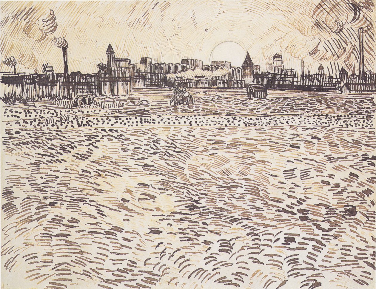 Letni wieczór, rysunek z malowanego gabinetu autorstwa Vincent van Gogh