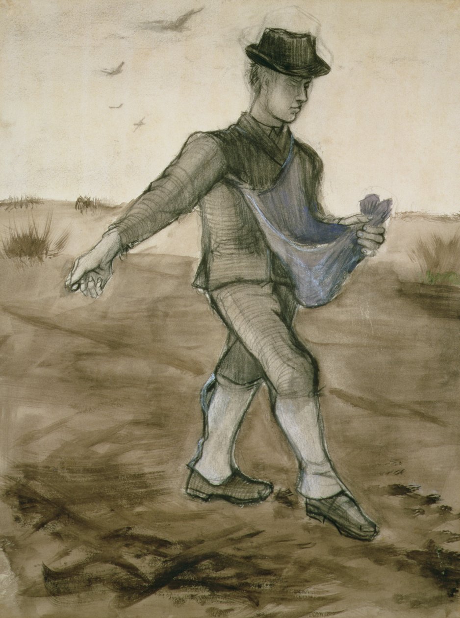 Siewca, 1881 (ołówek, długopis i brązowy atrament) autorstwa Vincent van Gogh