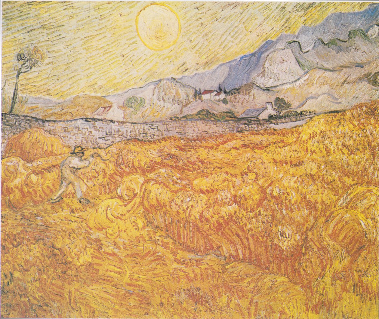 Pole pszenicy za szpitalem Saint-Paul (Żniwa) autorstwa Vincent van Gogh