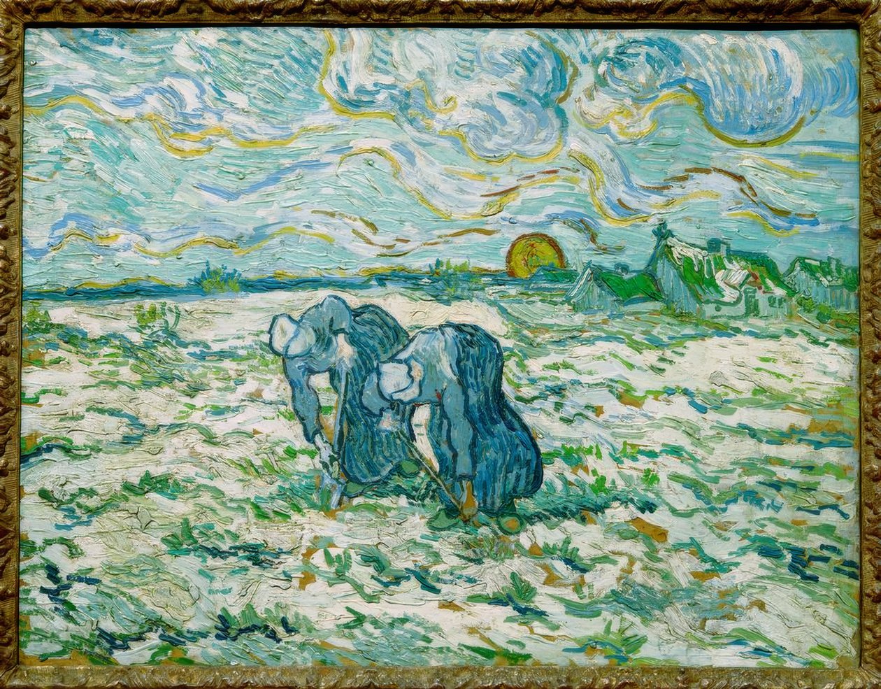 Dwie wieśniaczki kopiące w pokrytym śniegiem polu autorstwa Vincent van Gogh