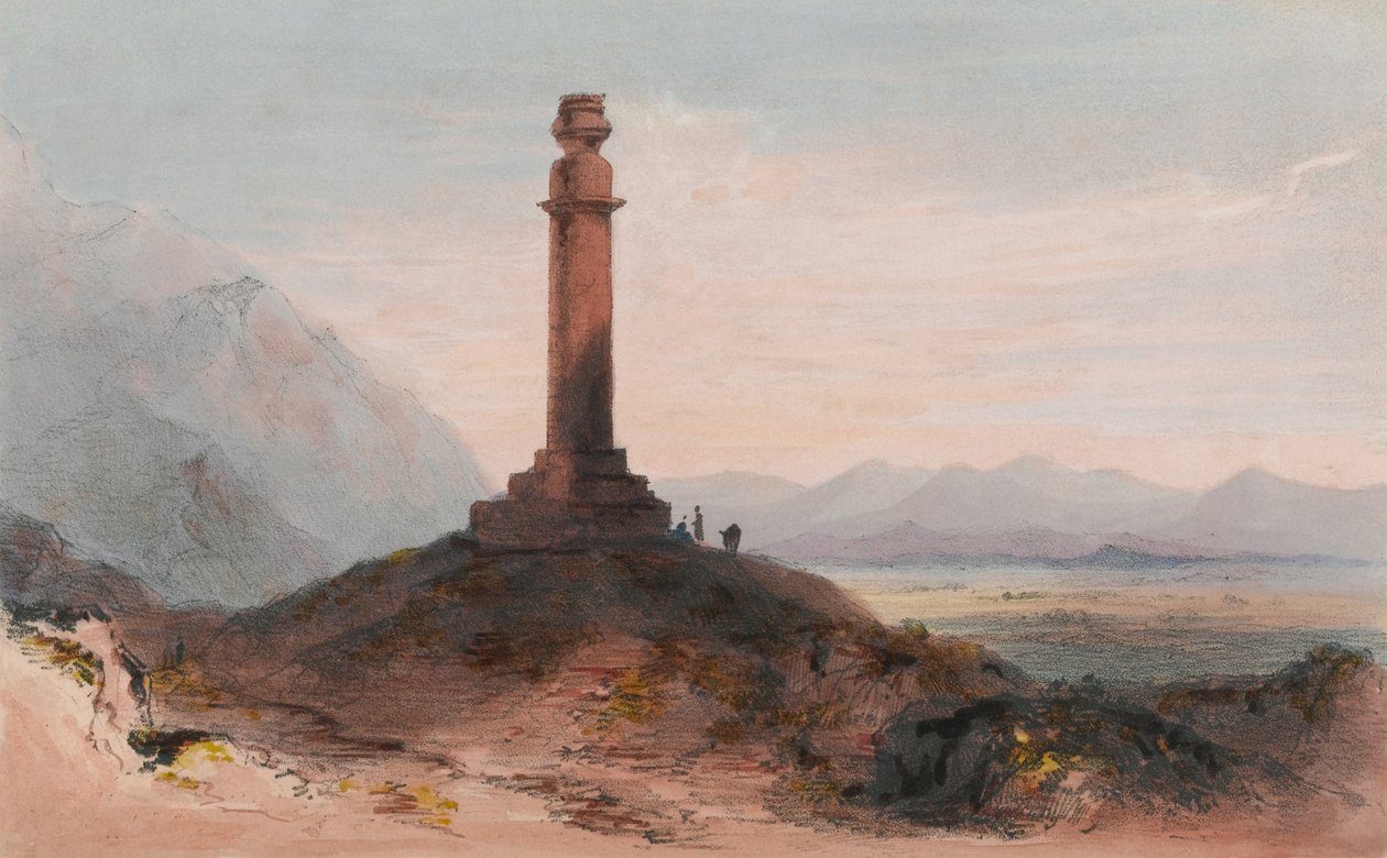 Kolumna Aleksandra w pobliżu Kabulu, c.1842 (kolor lito) autorstwa Vincent (after) Eyre
