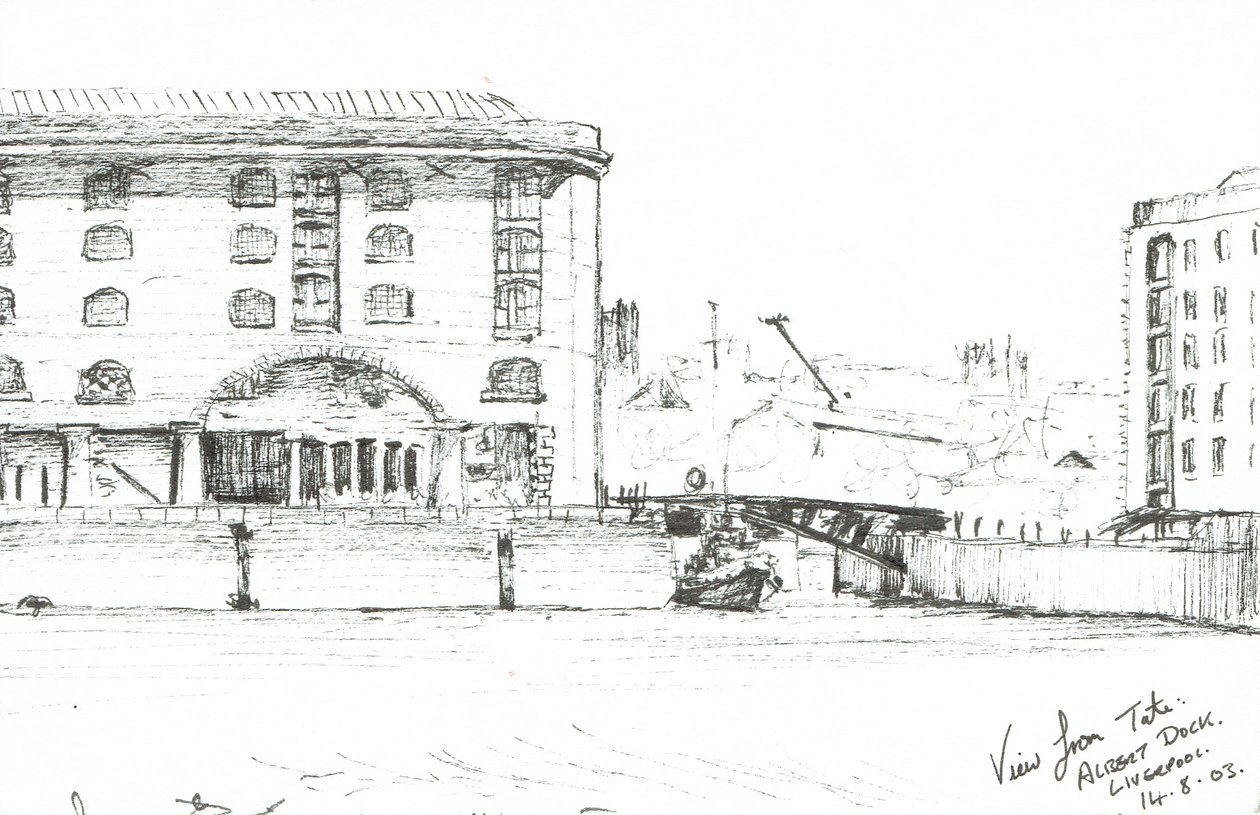 Albert Dock Liverpool, 2003, (tusz na papierze) autorstwa Vincent Alexander Booth