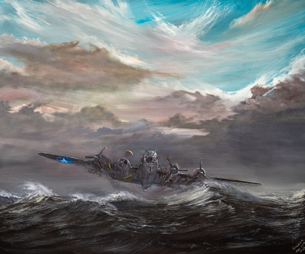 B17F "Dry Run 2" - lądowanie na morzu północnym, 2023 r. (olej na płótnie) autorstwa Vincent Alexander Booth