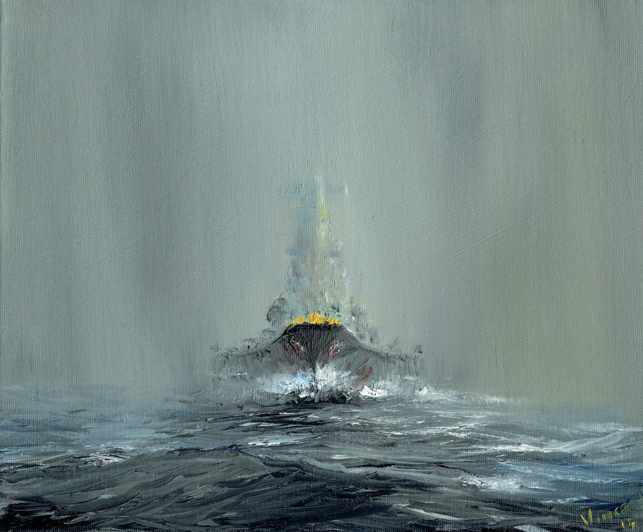 Pancernik Yamato 1945, 2016, (olej na płótnie) autorstwa Vincent Alexander Booth
