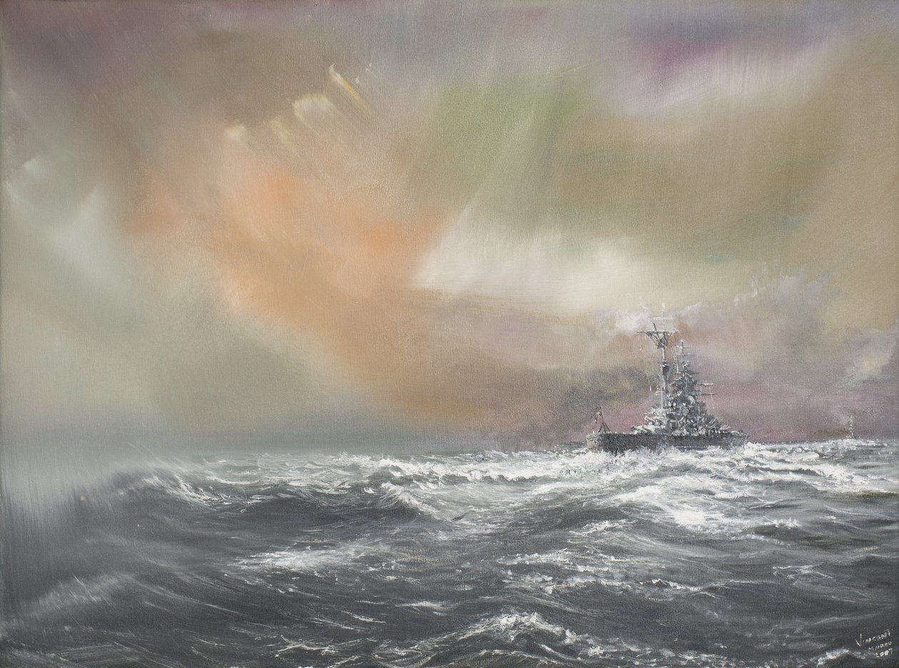 Bismarck sygnalizuje Prinz Eugen 0959hrs 24051941, 2007, (olej na płótnie) autorstwa Vincent Alexander Booth