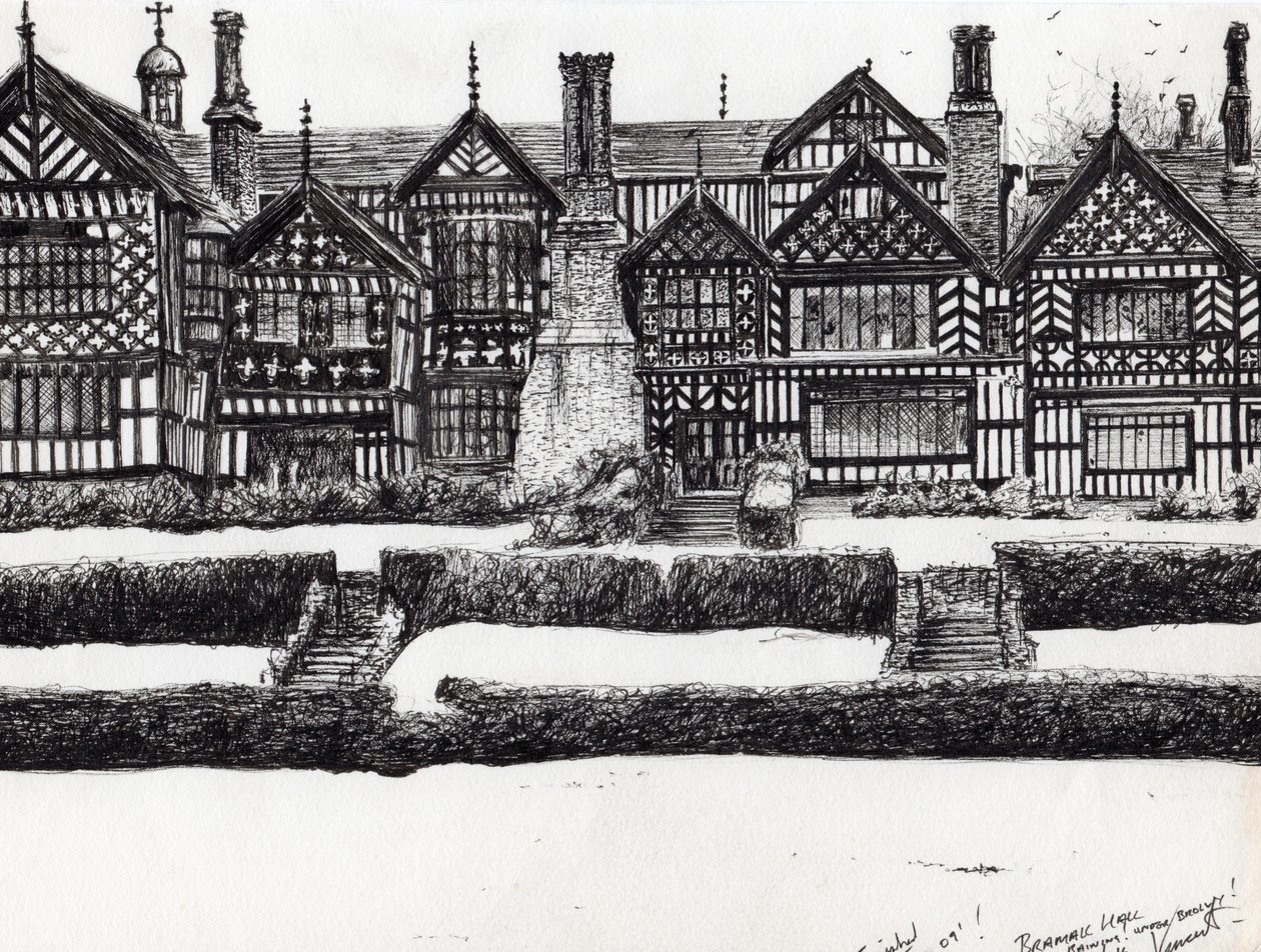 Bramall Hall Bramhall, 2004, (tusz na papierze) autorstwa Vincent Alexander Booth