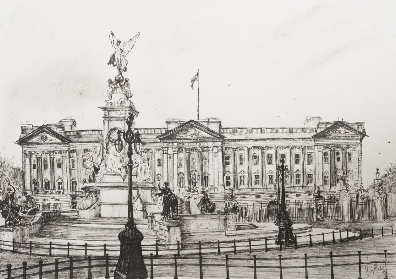 Pałac Buckingham, Londyn, 2006, (tusz na papierze) autorstwa Vincent Alexander Booth