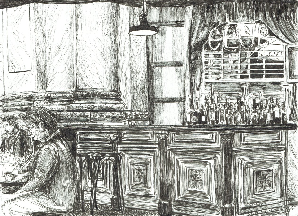 Kawiarnia w Royal Exchange, Manchester, 2011, (Tusz na papierze) autorstwa Vincent Alexander Booth