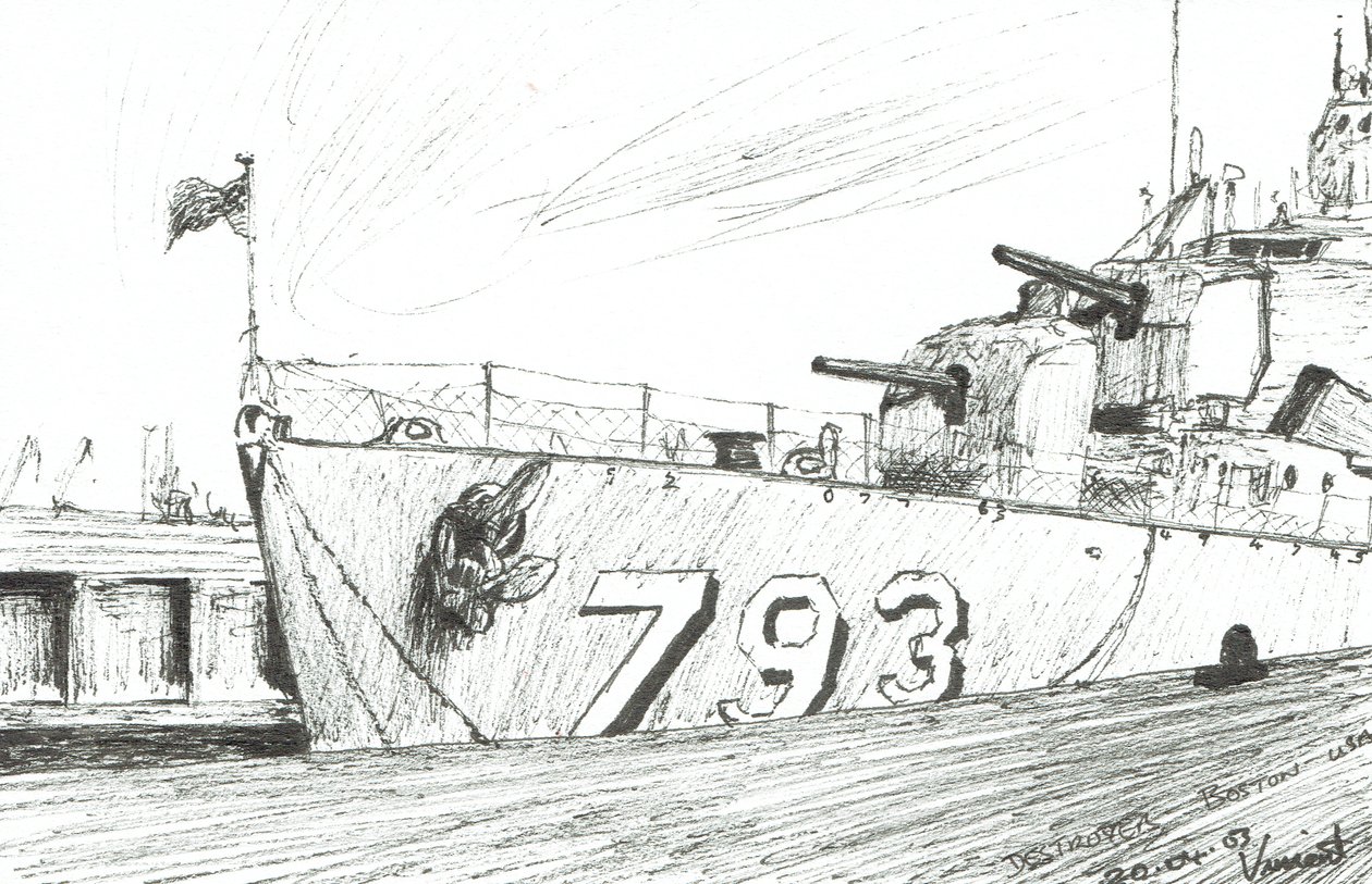 Destroyer 793 Muzeum Morskie w Bostonie, 2003, (tusz na papierze) autorstwa Vincent Alexander Booth