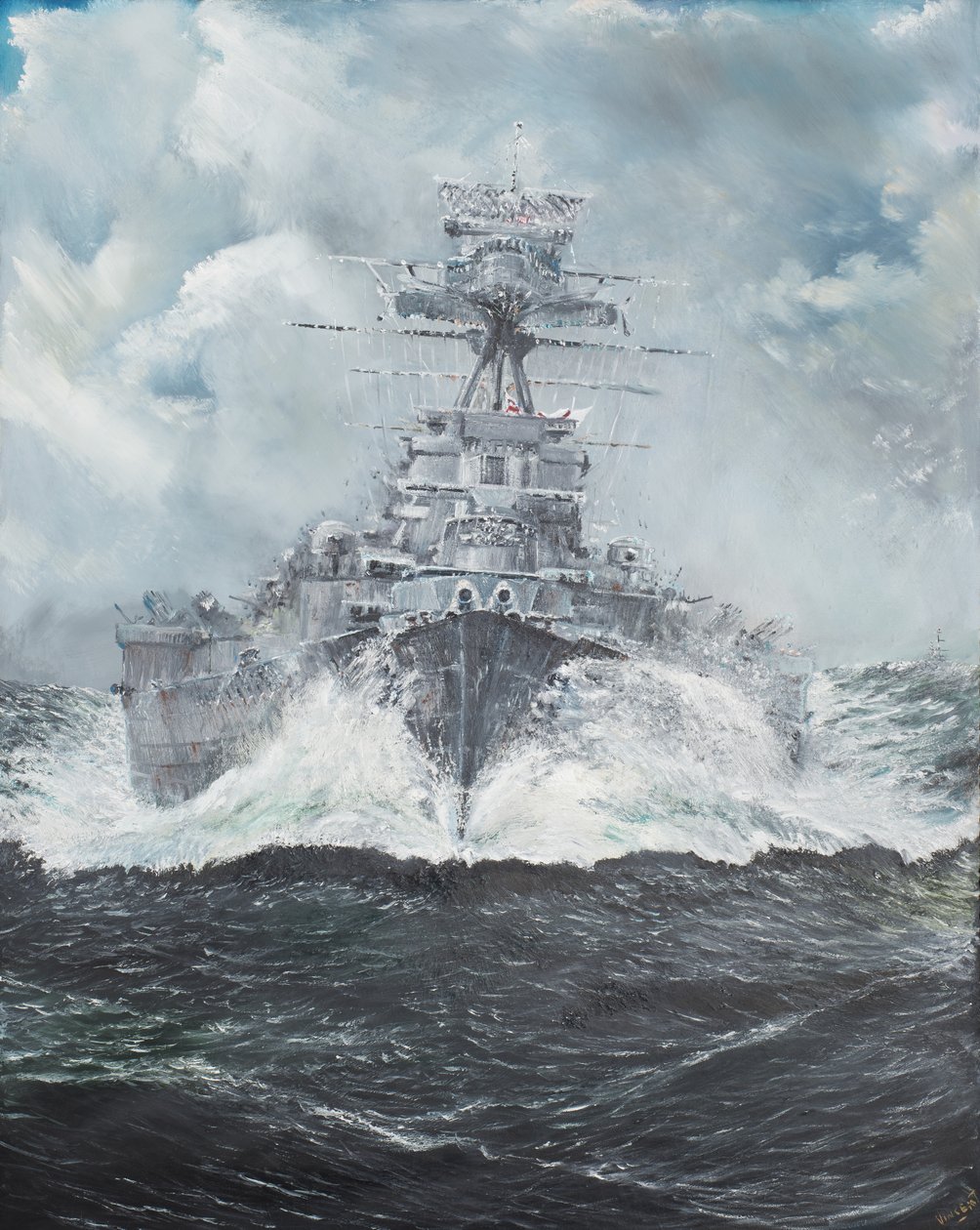 Głowice HMS Hood dla Bismarcka 23 maja 1941, 2014, (olej na płótnie) autorstwa Vincent Alexander Booth