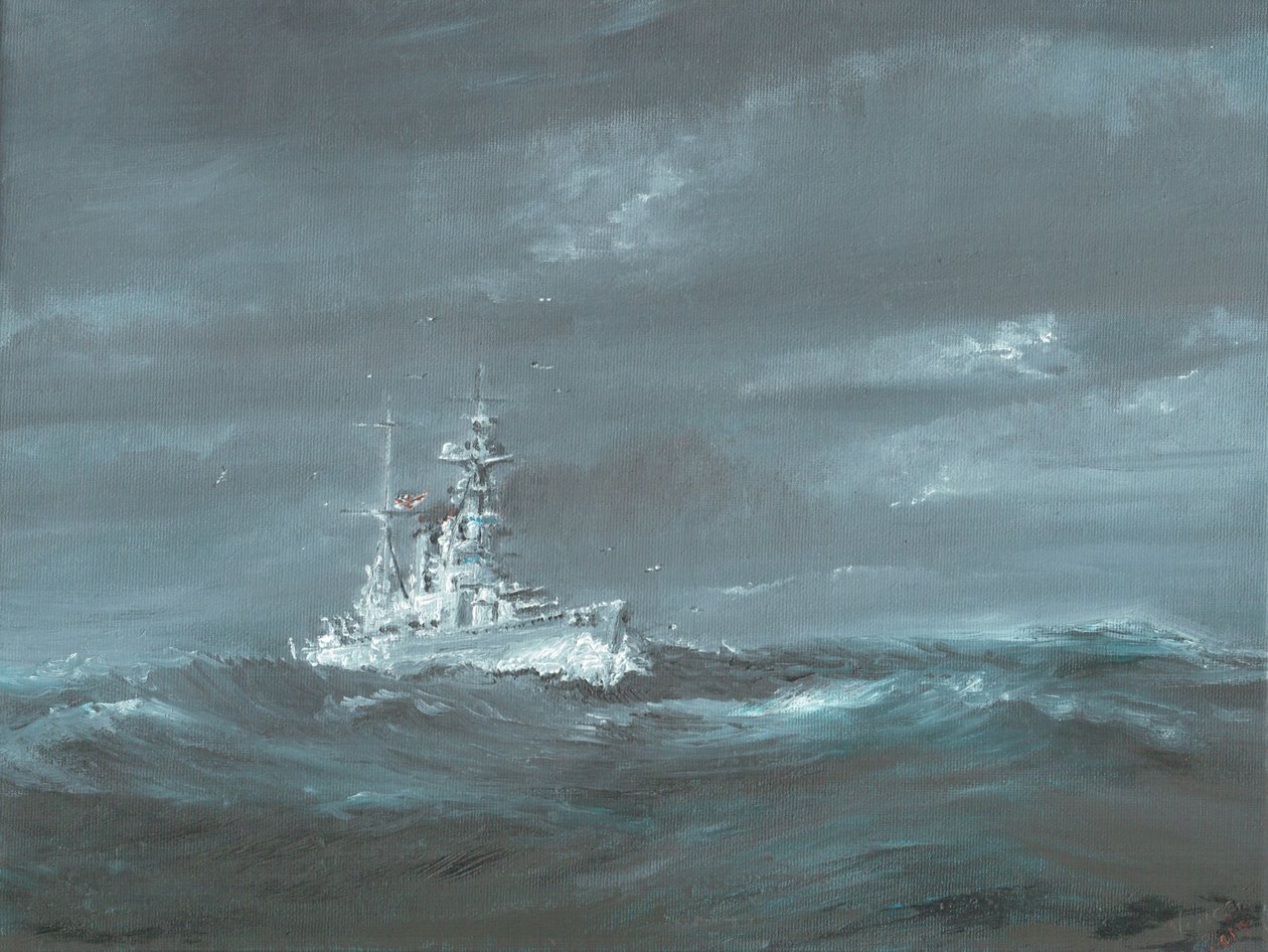 HMS Hood u wybrzeży Szkocji, lata 20.; 2019; (olej na płótnie) autorstwa Vincent Alexander Booth