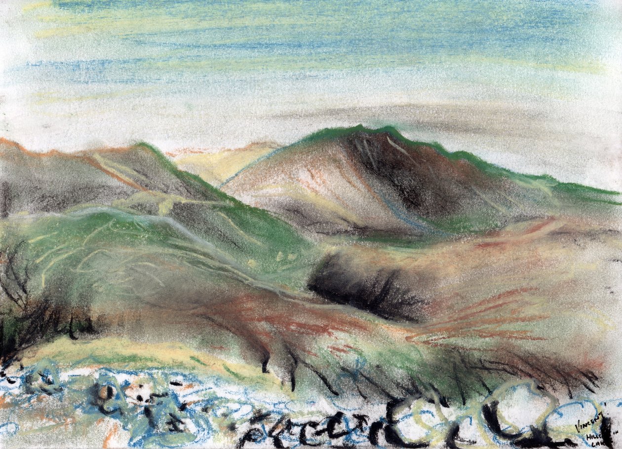 Wzgórza w Krainie Jezior, 2005, (pastele na papierze) autorstwa Vincent Alexander Booth
