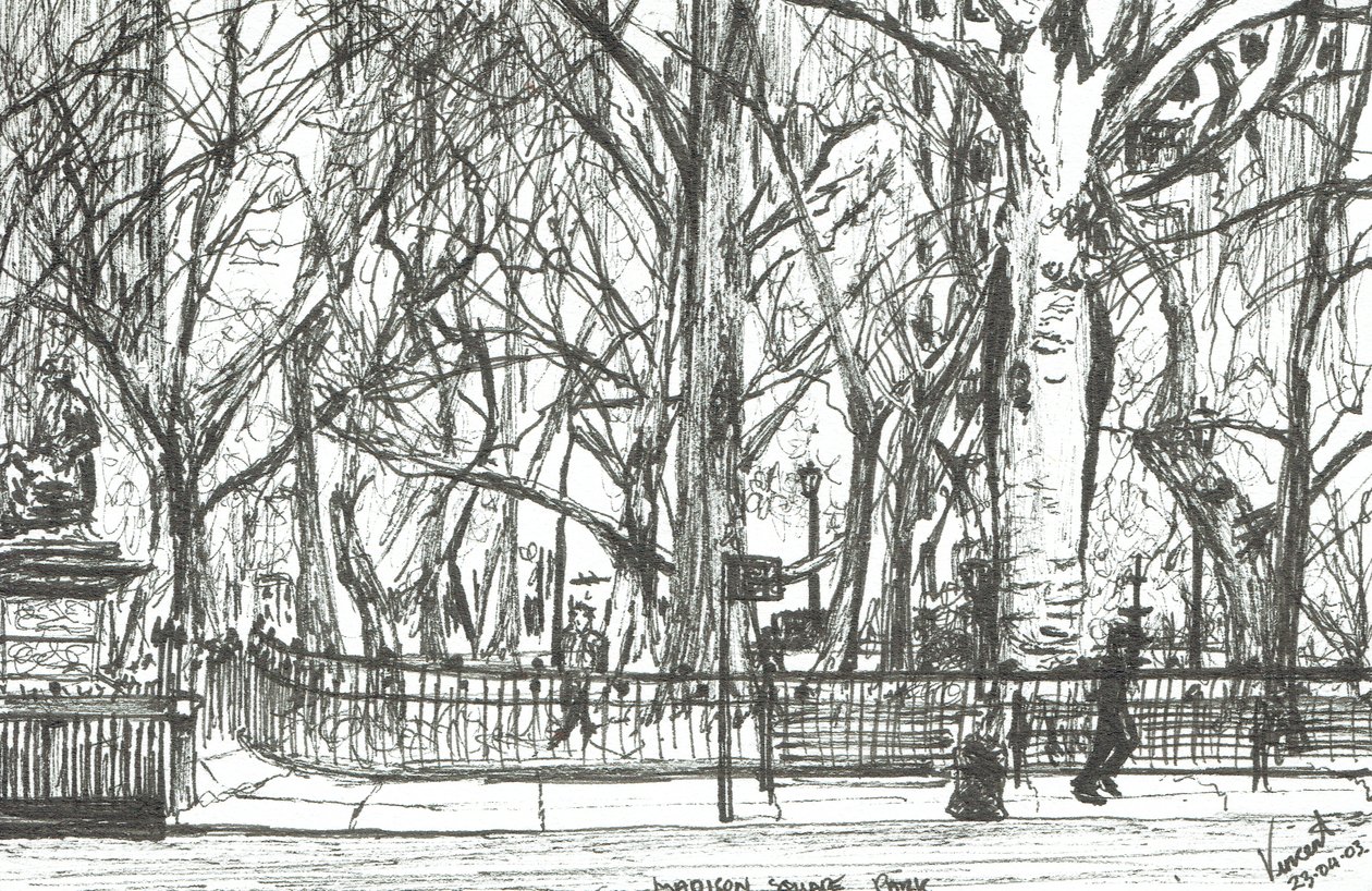Madison Square Park Nowy Jork, 2003, (Tusz na papierze) autorstwa Vincent Alexander Booth