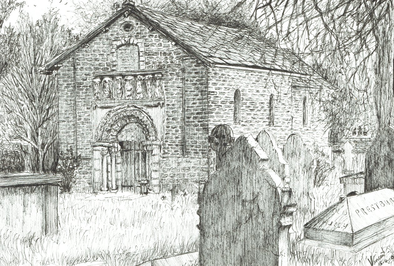 Old Church, Prestbury, 2009, (tusz na papierze) autorstwa Vincent Alexander Booth