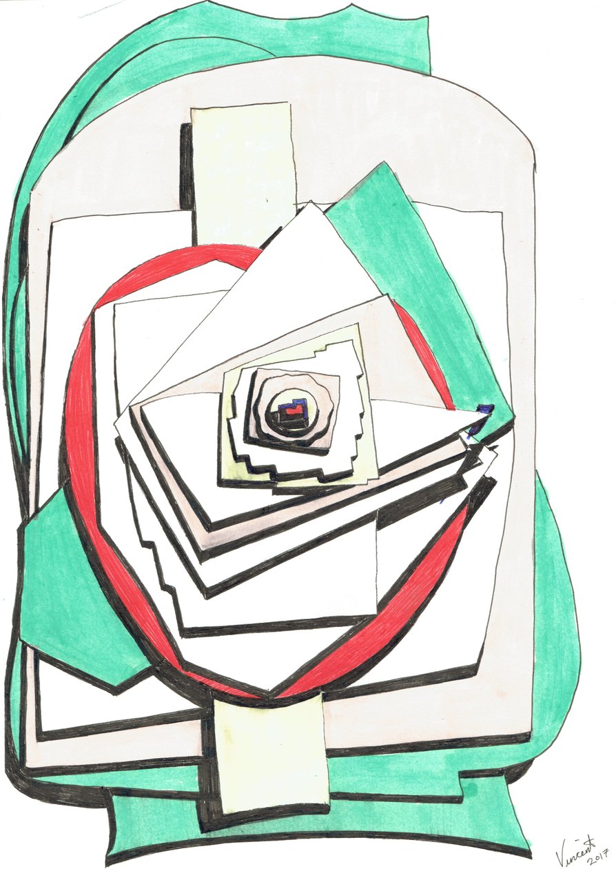 Over, 2017, (kolorowy tusz na papierze) autorstwa Vincent Alexander Booth