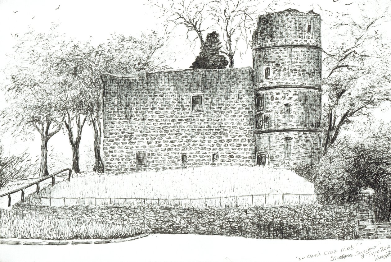 Ruin at Strathaven, 2012, (Atrament na papierze) autorstwa Vincent Alexander Booth