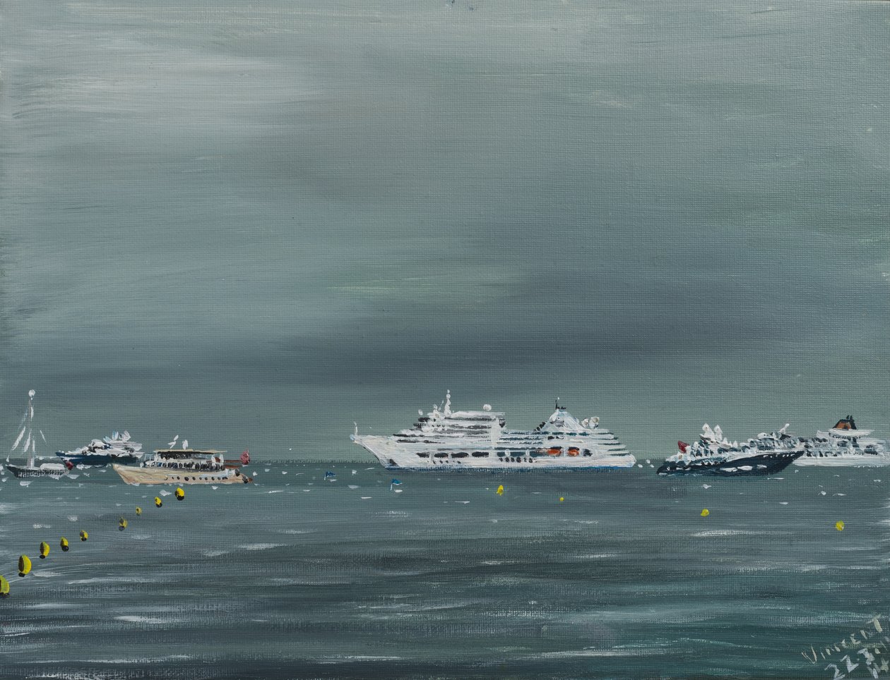 Statki i łodzie w Cannes, 2014 (akryl na płótnie) autorstwa Vincent Alexander Booth