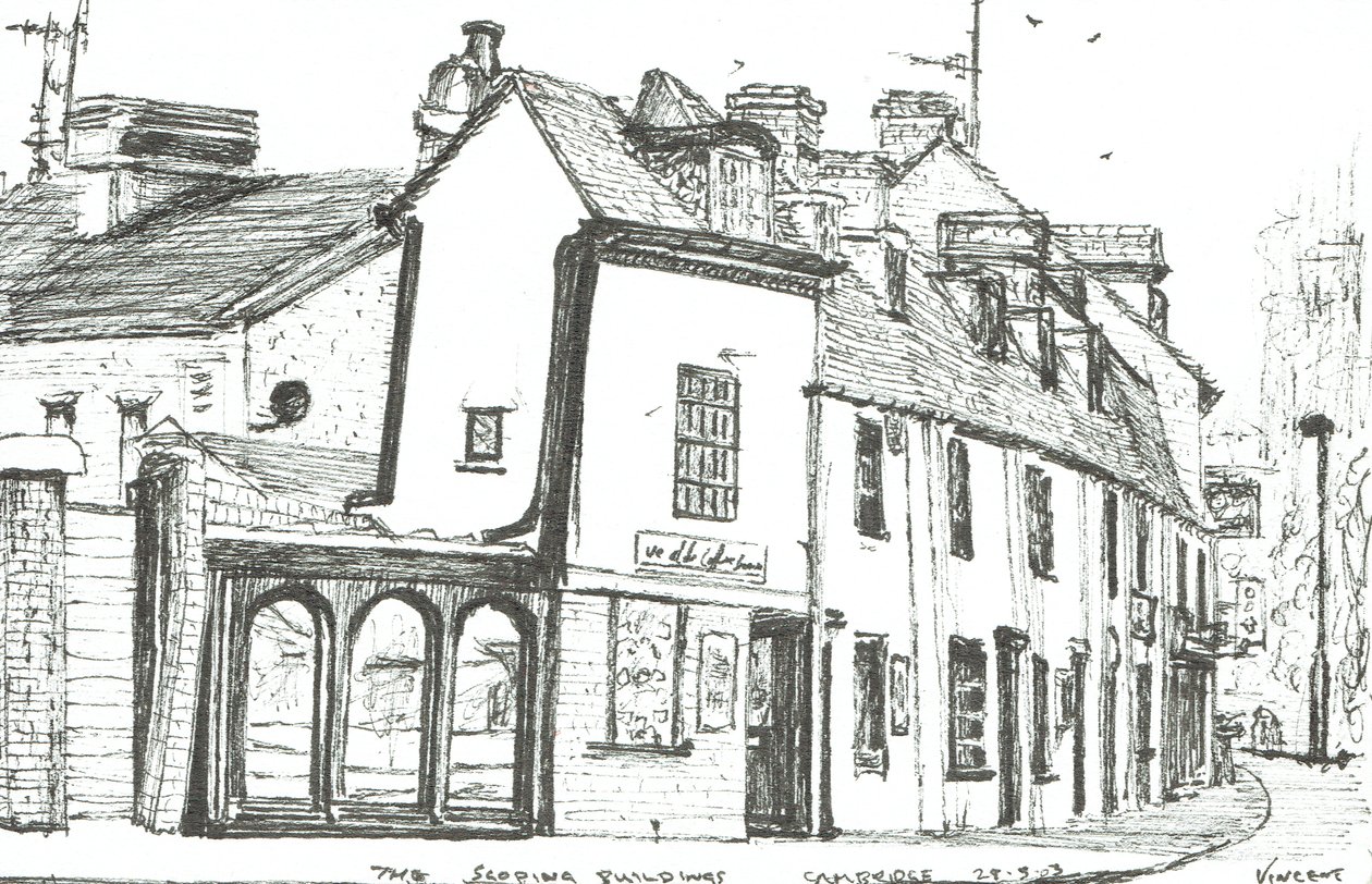 Spadziste budynki Cambridge, 2003, (Tusz na papierze) autorstwa Vincent Alexander Booth
