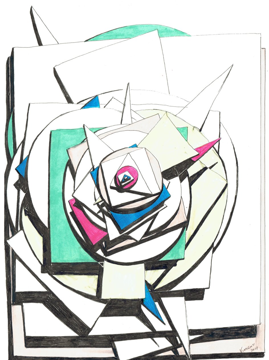 Stacked, 2017, (kolorowy tusz na papierze) autorstwa Vincent Alexander Booth