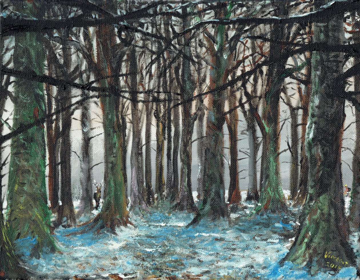 Jeleń i Biegacz Lyme Park, 2016, (olej na płótnie) autorstwa Vincent Alexander Booth