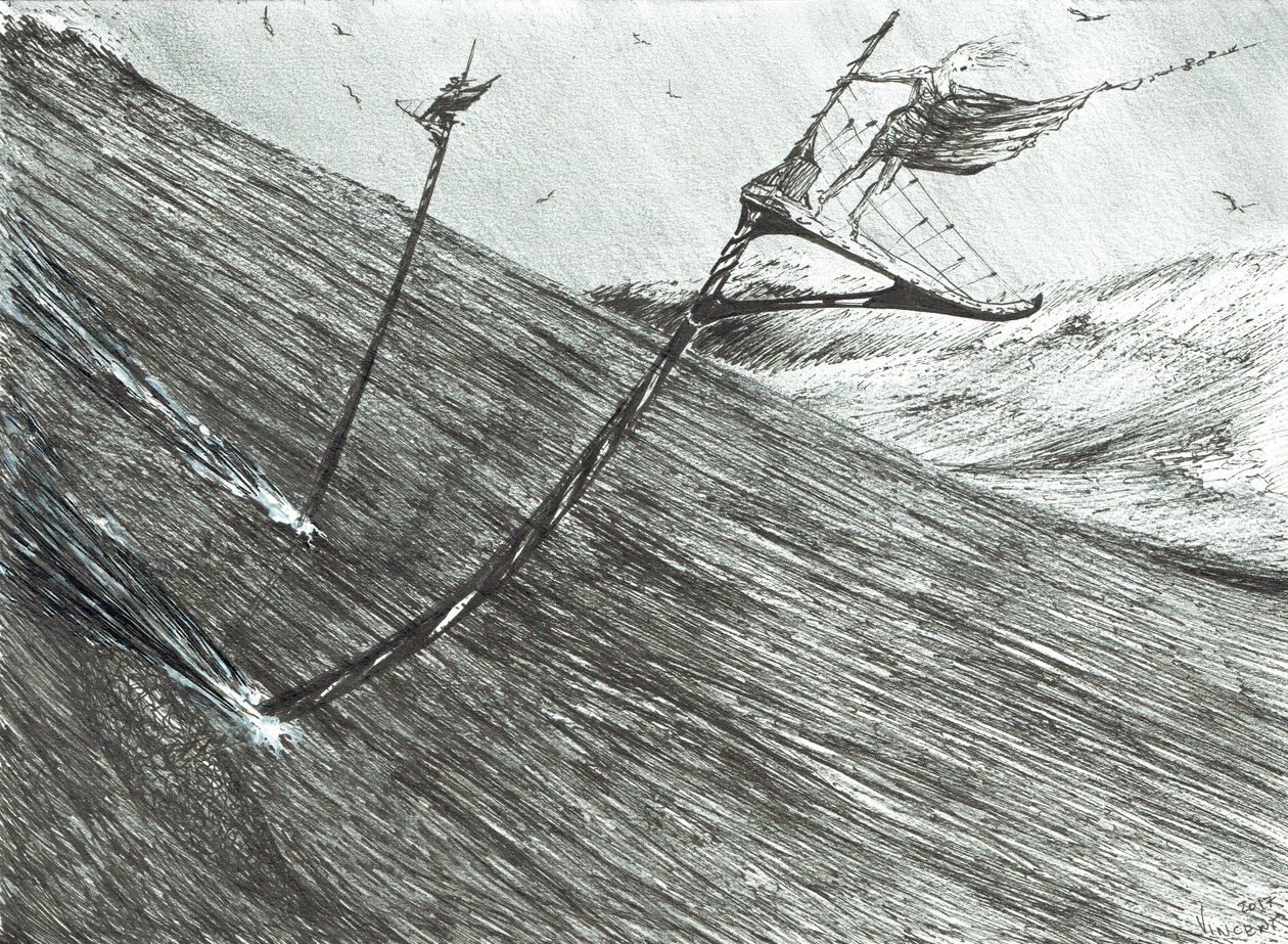 Storm Creators Black Sea, 2017, (tusz na papierze) autorstwa Vincent Alexander Booth