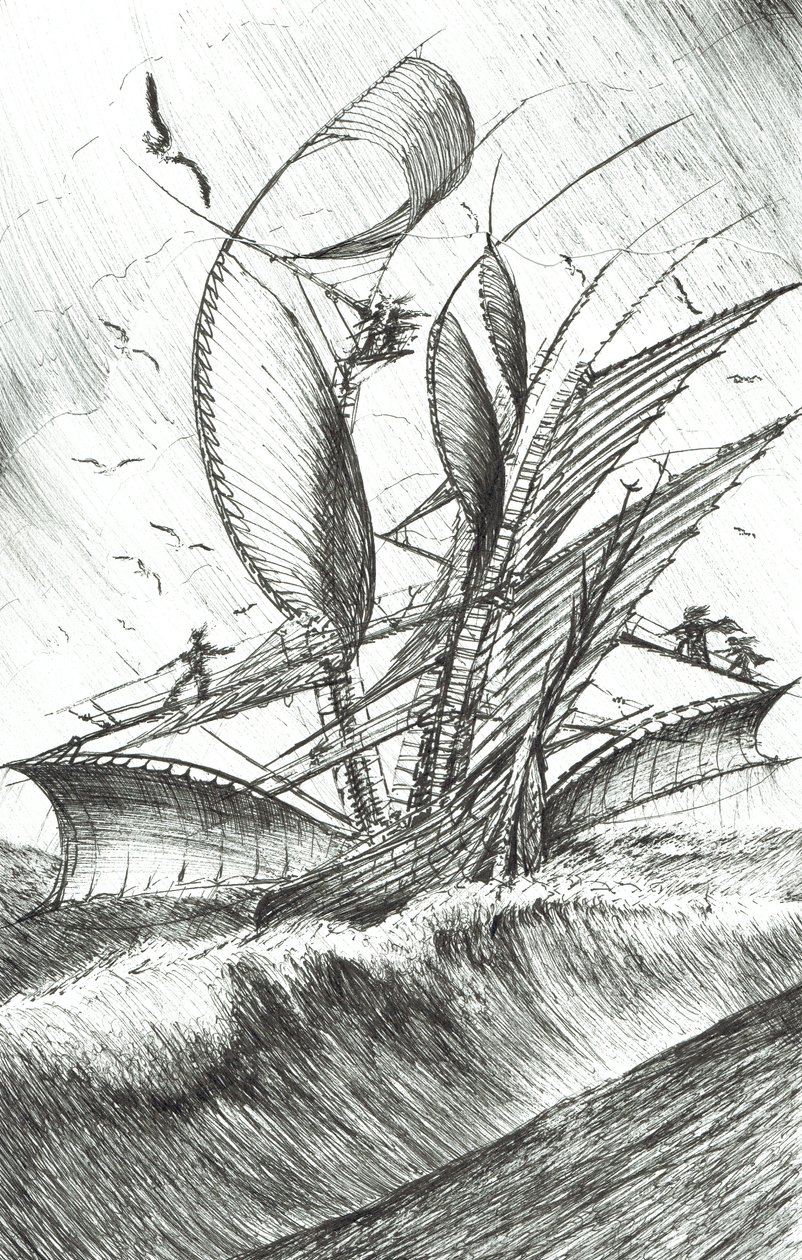Storm Creators Pacific Ocean, 2017, (tusz na papierze) autorstwa Vincent Alexander Booth