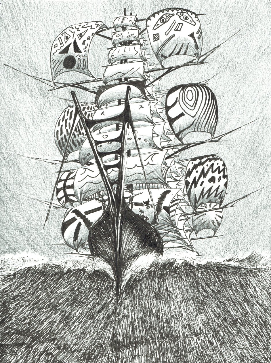 Twórcy sztormów Morze Rossa, 2017, (tusz na papierze) autorstwa Vincent Alexander Booth