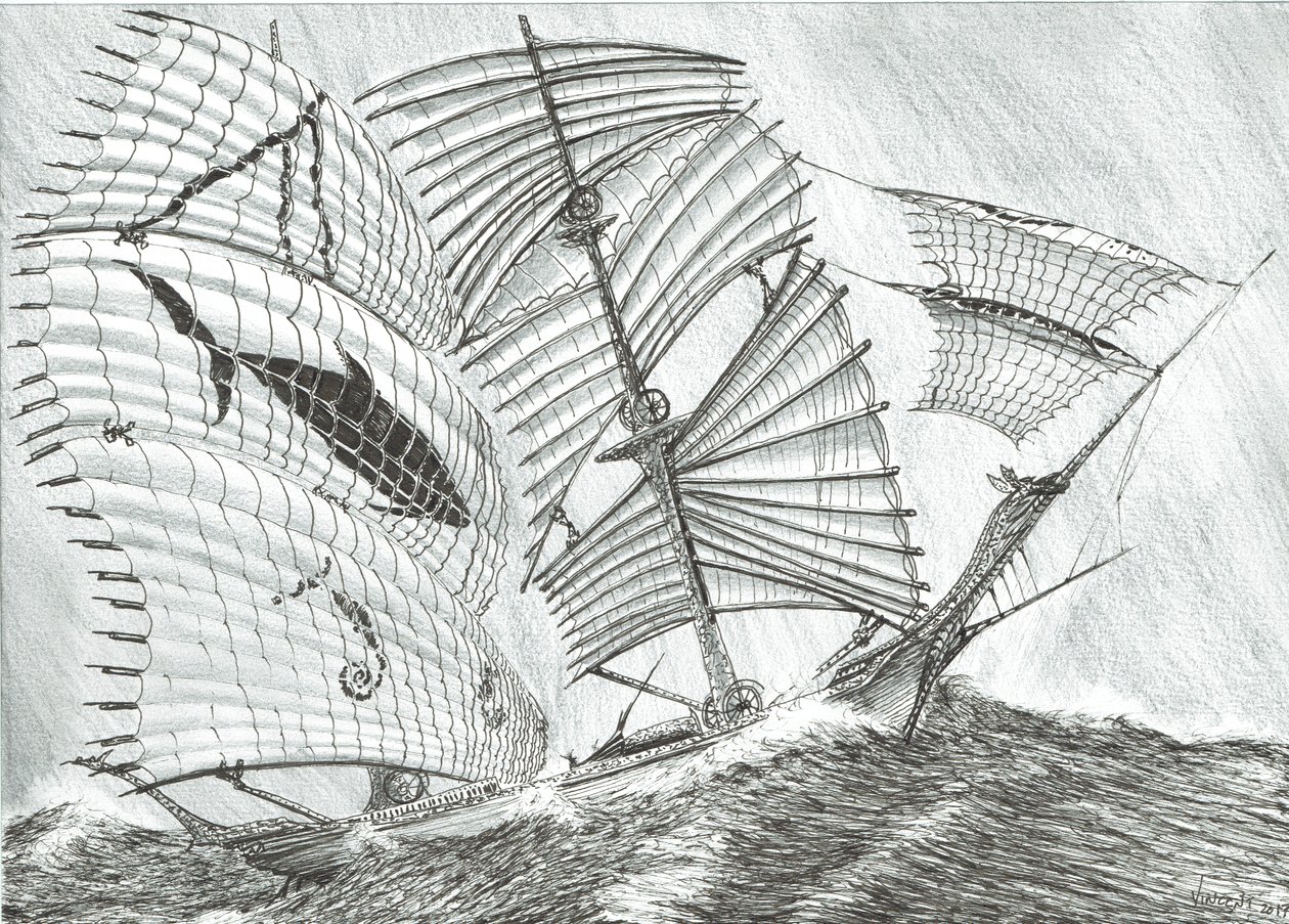 Storm Creators Savu Sea, 2017, (tusz na papierze) autorstwa Vincent Alexander Booth