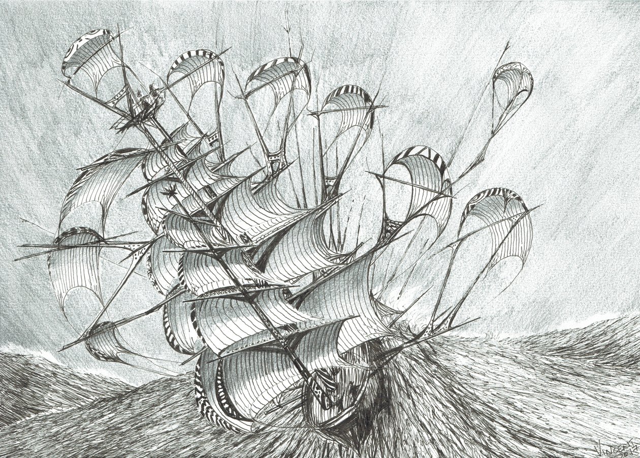 Storm Creators Morze Południowochińskie, 2017, (tusz na papierze) autorstwa Vincent Alexander Booth