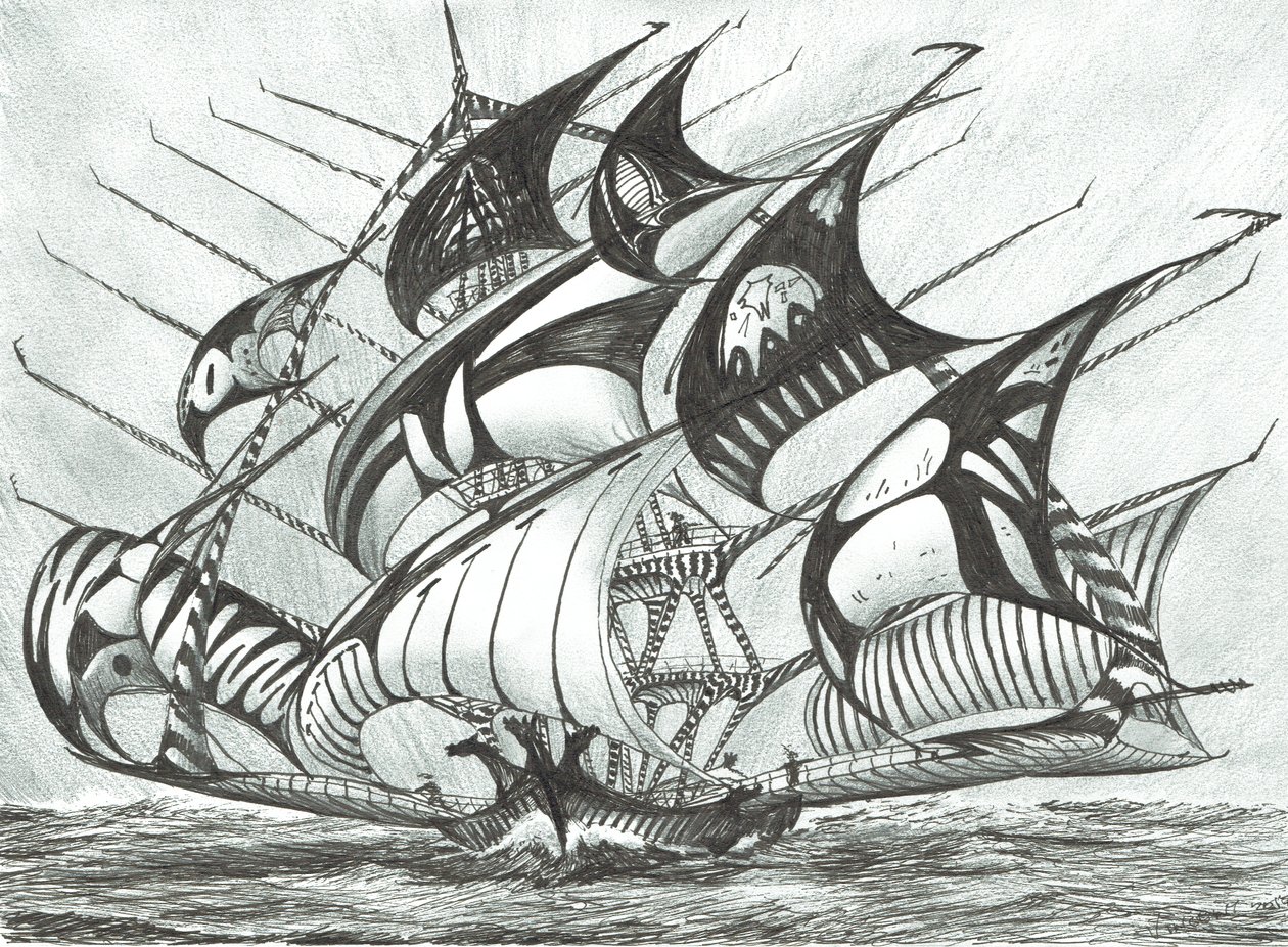Storm Creators Visayan Sea, 2017, (tusz na papierze) autorstwa Vincent Alexander Booth