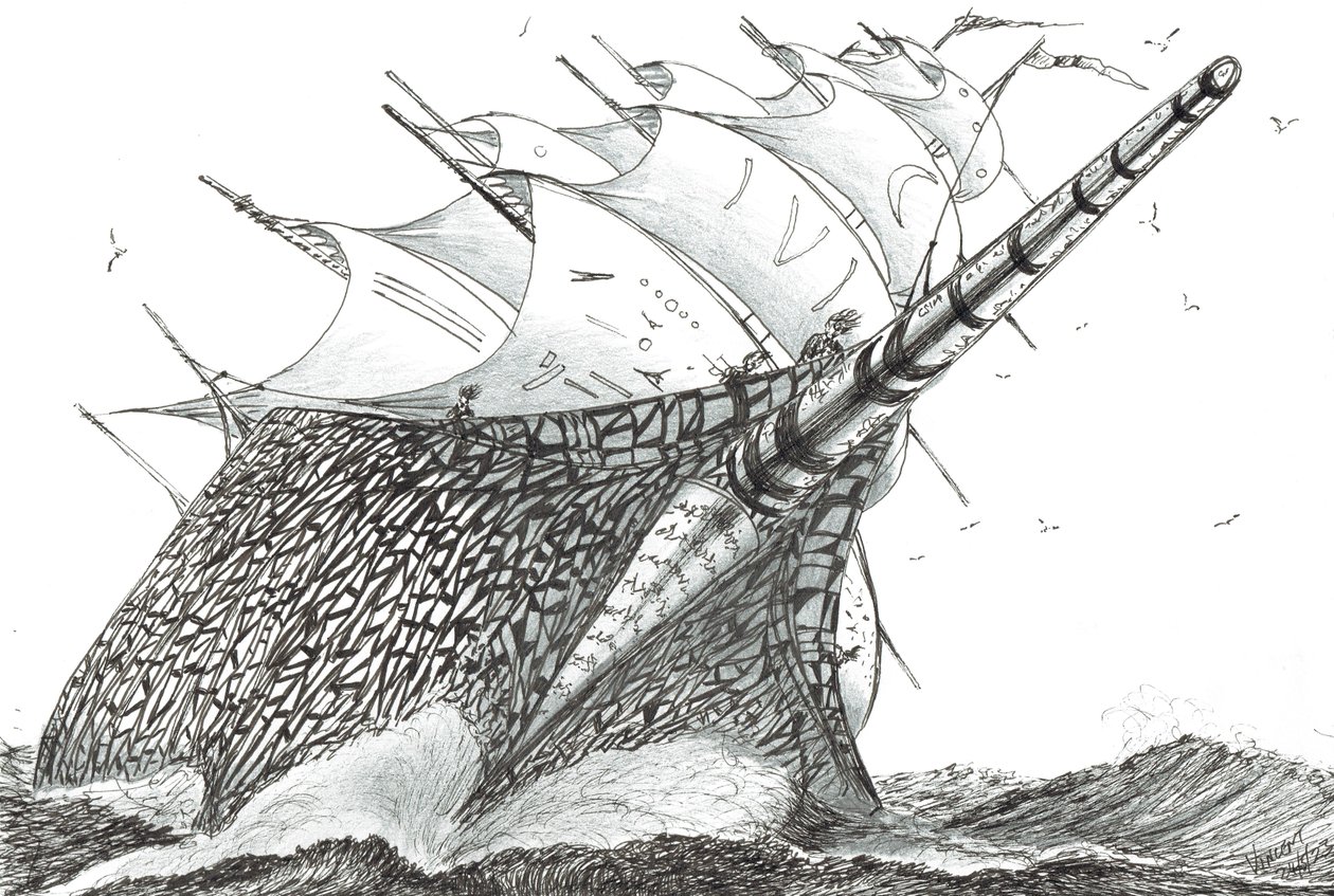 Storm Creators Wellington Strait, 2023 (tusz i ołówek na papierze) autorstwa Vincent Alexander Booth