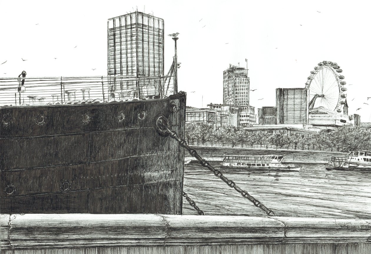 Czarny łuk nad Tamizą, 2006, (tusz na papierze) autorstwa Vincent Alexander Booth