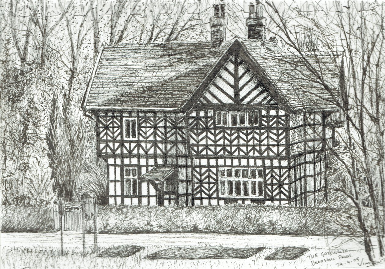 Brama w Bramhall Park, 2007, (tusz na papierze) autorstwa Vincent Alexander Booth