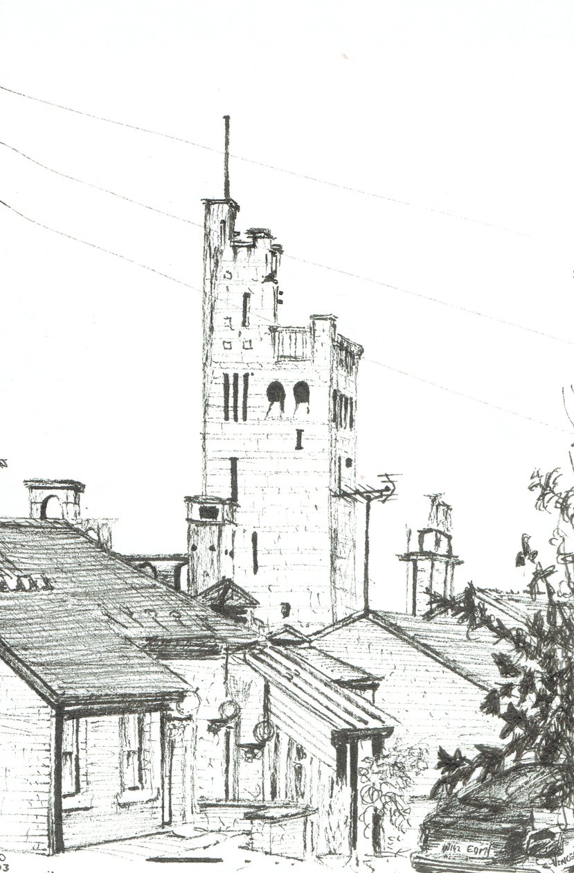 Wieża w Knutsford, 2003, (tusz na papierze) autorstwa Vincent Alexander Booth