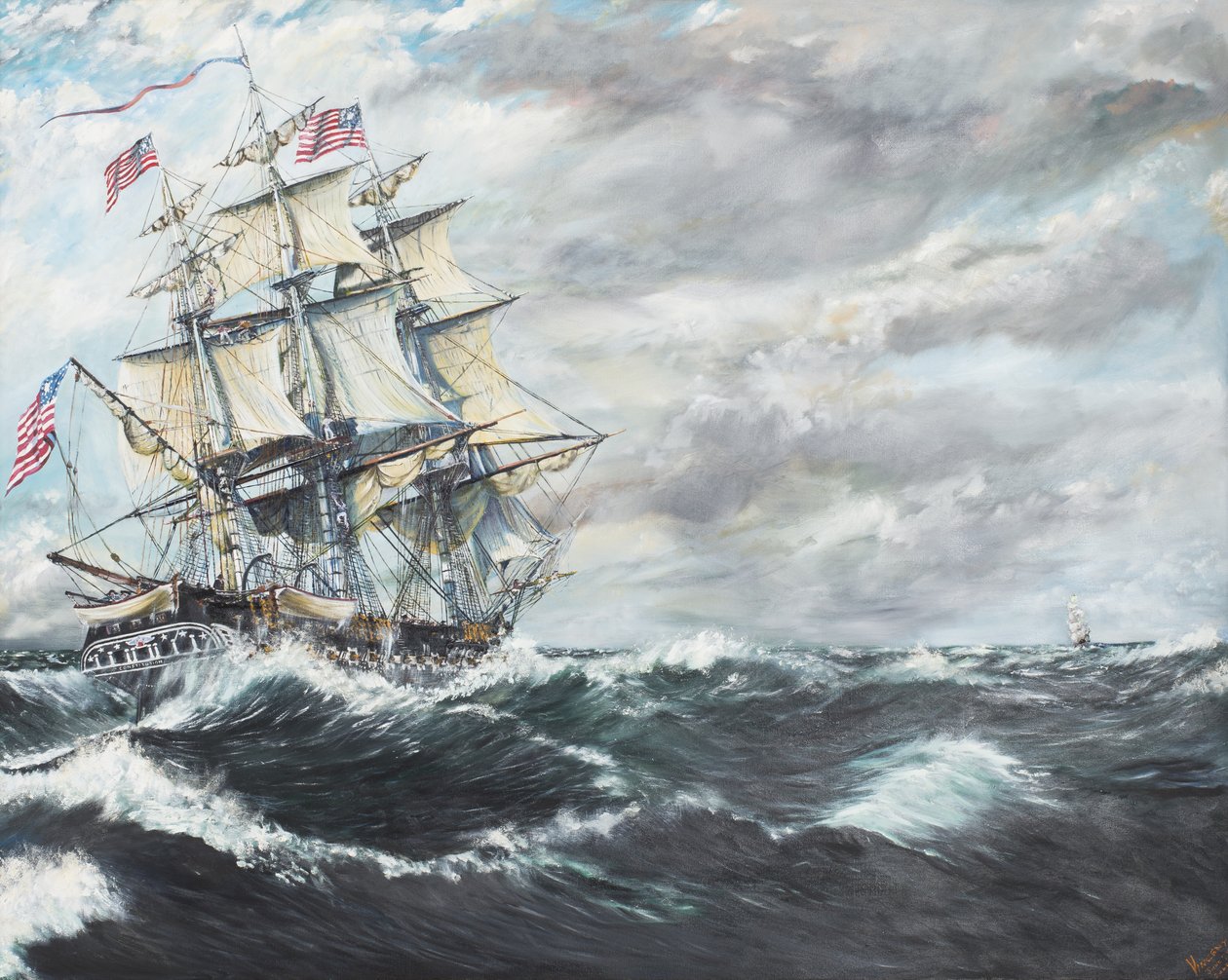 Głowice USS Constitution dla HM Frigate Guerriere 19081812, 2003, (olej na płótnie) autorstwa Vincent Alexander Booth
