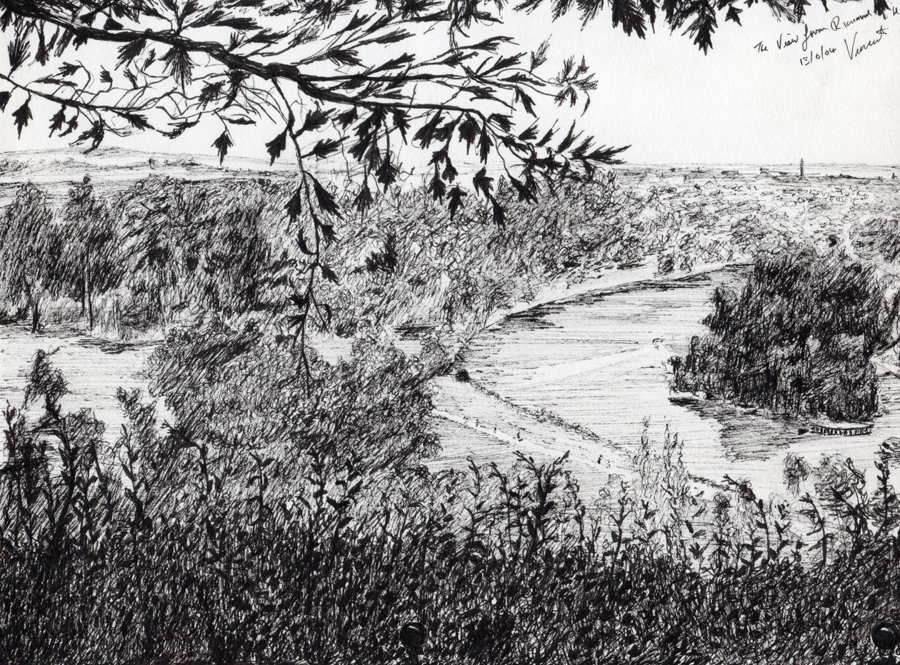 Widok z Richmond Hill Londyn, 2004, (tusz na papierze) autorstwa Vincent Alexander Booth