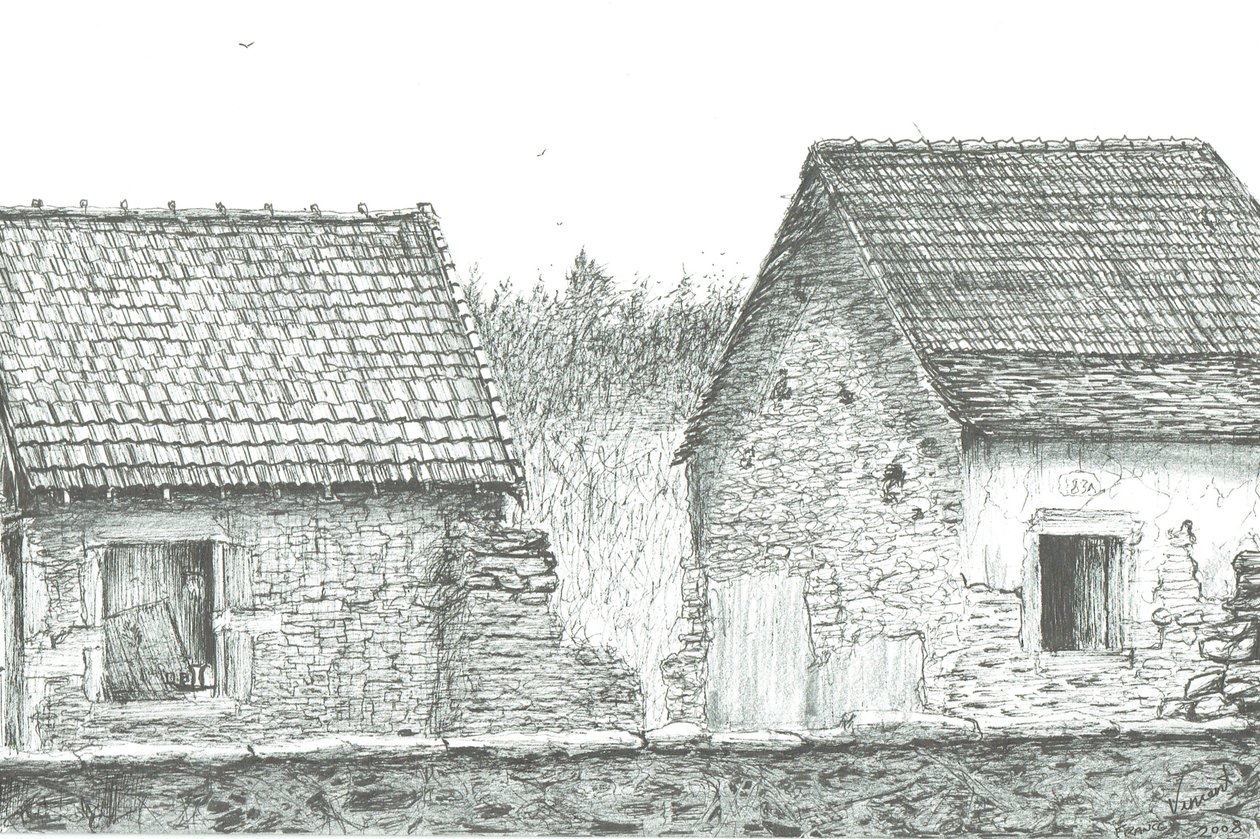 dom przy granicy francusko-szwajcarskiej, 2008; (tusz na papierze) autorstwa Vincent Alexander Booth