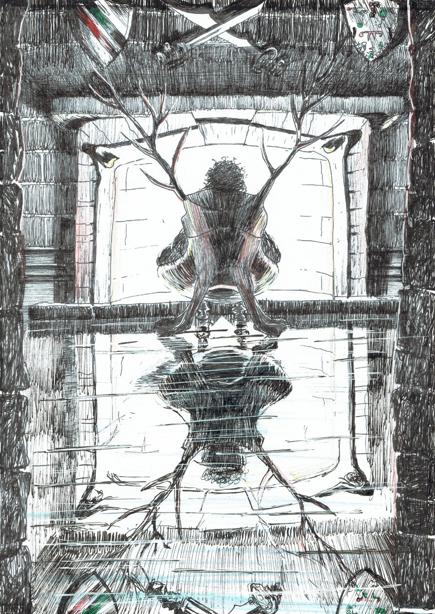 strona 15, Zamek w lesie Findhorn, 2006, (tusz na papierze) autorstwa Vincent Alexander Booth