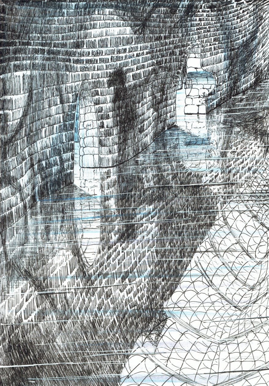 s.17, Zamek w lesie Findhorn, 2006, (tusz na papierze) autorstwa Vincent Alexander Booth