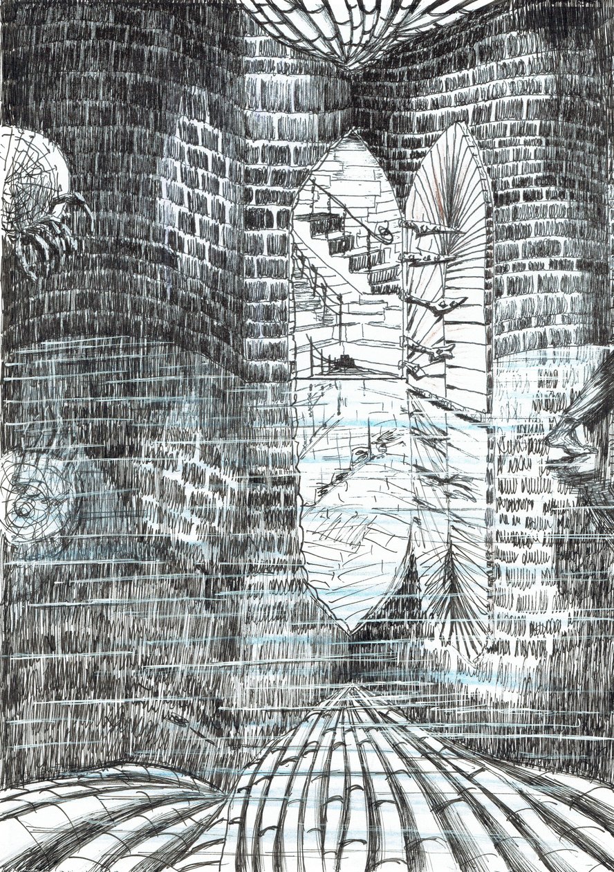 s.23, Zamek w lesie Findhorn, 2006, (tusz na papierze) autorstwa Vincent Alexander Booth