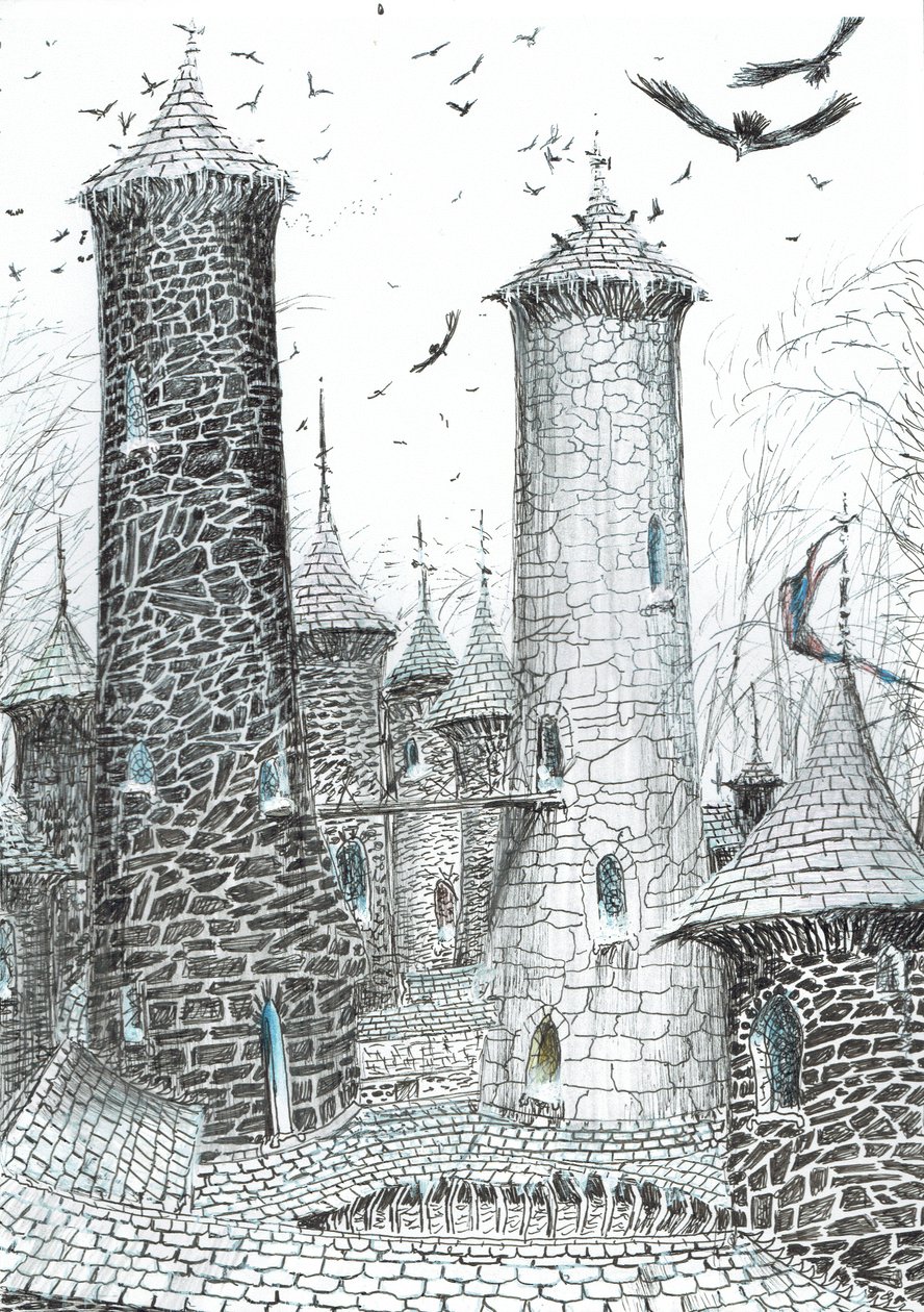 strona 9, Zamek w lesie Findhorn, 2006, (tusz na papierze) autorstwa Vincent Alexander Booth