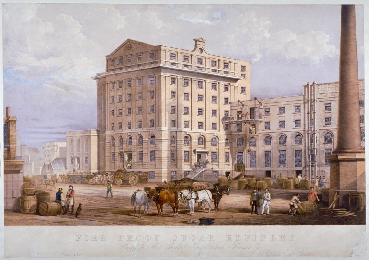 Cukrowni na Leman Street, Stepney, Londyn, 1851 autorstwa Vincent Brooks
